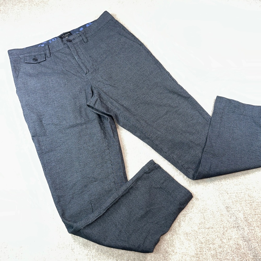 Ted Baker London Mens Navy Micro Houndstooth Chino Trousers 32R 32x30